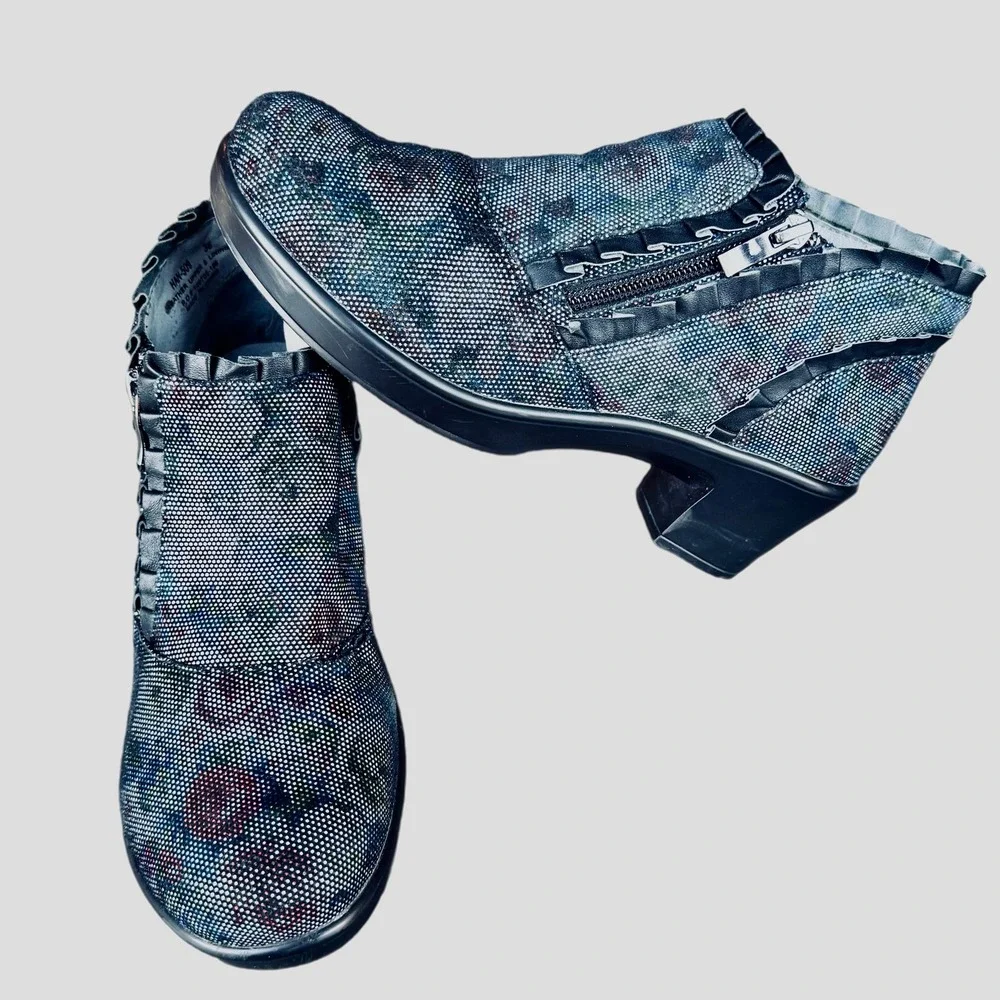 Alegria Hanna HAN-509 Floral Leather Ruffle Zip Ankle Bootie‎ Shoes Womens 36 6